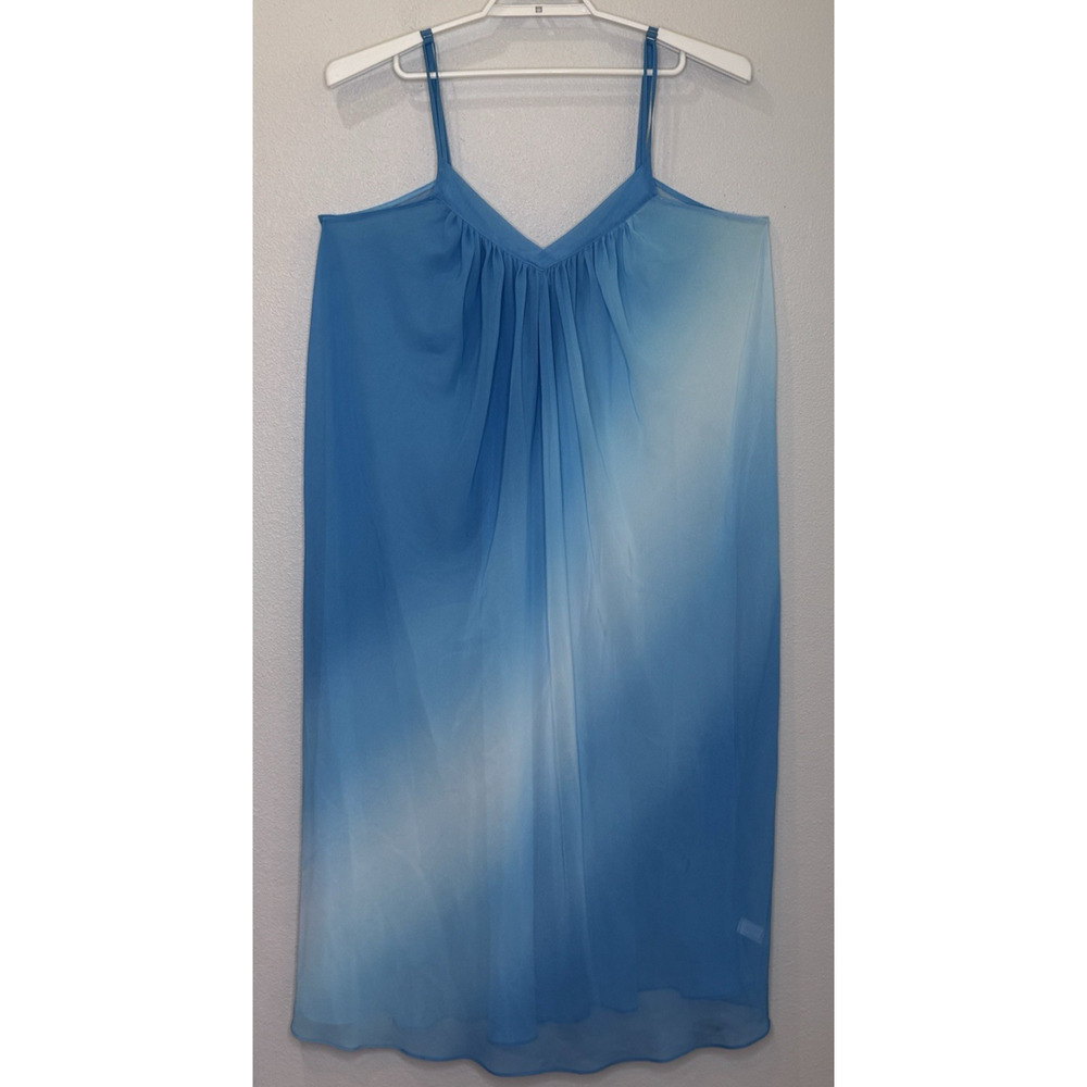 Oscar de la Renta Pink Label Night Gown Size XL Blue Ombre Spaghetti Strap Silky